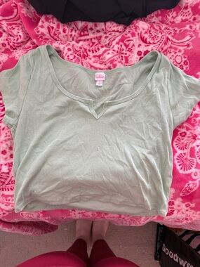 Colsie Sage Green Ribbed Scoop Crop Top